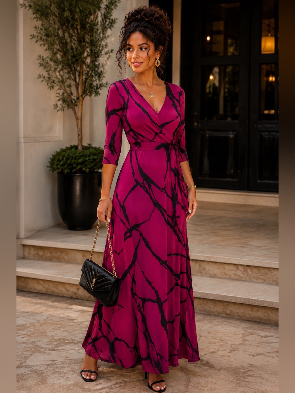 Elegant Pink and Black Women's Dress